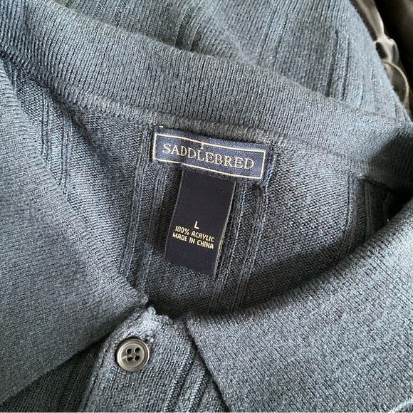 Saddlebred Blue Light Sweater Long Sleeve Knit Collared Top Mens Size Large - Picture 4 of 4